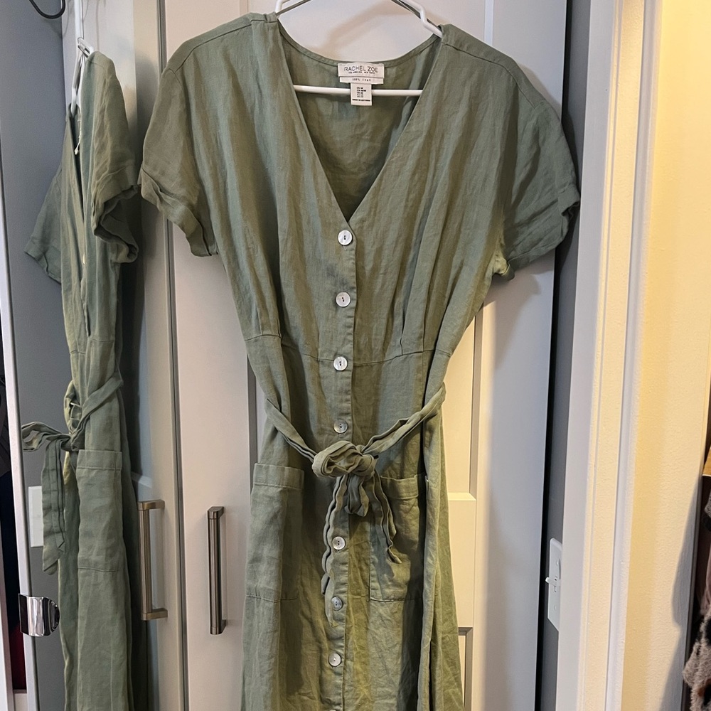 Rachel Zoe green linen button up dress